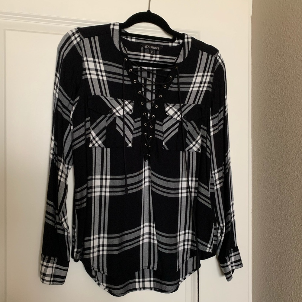 Lace up plaid blouse